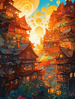 阳光洒落的童话小镇