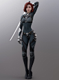 General 1080x1440 Shin JeongHo CGI women redhead short hair looking away suits weapon katana simple background gray background girls with swords standing