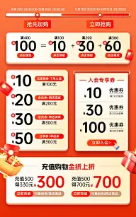 双十一618电商大促红色橙色店铺活动优惠券组合aigc
