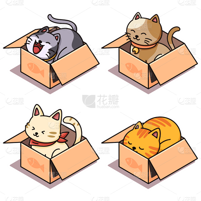纸箱猫咪手绘贴纸