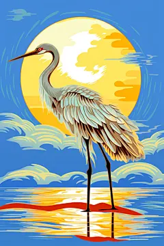 设计浮世绘风烫金古风国潮丹顶鹤插画