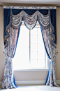 Pheasant On Rose Vine Blue Valance Curtain Set