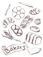 手绘简约素描线条风格面包美食可商用素材