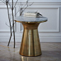 Marble Topped Brass Pedestal Side Table: 