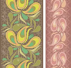 螺旋花纹呢,垂直画幅,四方连续纹样,两只动物,东方人,几何形状,黄色,褐色,纺织品,布置