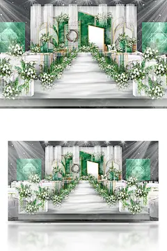 原创绿色婚礼效果图舞台吊顶背景简约森系-众图网