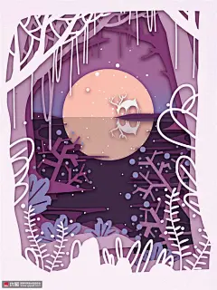 湖水倒影立体手工剪纸雄鹿动物折纸插画萌宠动物素材下载-优图网-UPPSD