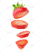 切片食物,草莓,分离着色,白色背景,垂直画幅,水果,无人,有机食品,熟的,特写