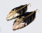 Black Leather Feather Dipped in Gold