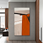 玄关装饰画现代简约抽象画竖版橙色走廊过道壁画北欧客厅油画挂画-tmall.com天猫