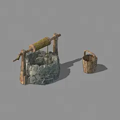 3D古代水井模型木桶模型