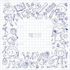 的孩子。学校和幼儿园。创造力和教育。音乐。探索。科学。的想象力。玩和学习。烹饪。唱歌。阅读。不同的爱