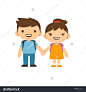 两个可爱的卡通儿童学校背包微笑和握手。大男孩和小女孩衣服辫子。-教育,人物-海洛创意(HelloRF)-Shutterstock中国独家合作伙伴-正版图片在线交易平台-站酷旗下品牌