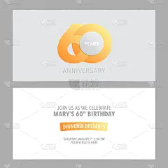 60周年纪念邀请卡矢量插图。设计模板元素