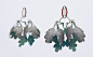 Anna Vlahos. Earrings: Oak King, 2014. Sterling silver, fine silver, malachite, azurite, cinnabar. approx 6 x 5cm.