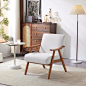 VINGLI White Teddy Fleece Modern Accent Chair, Retro Mid Century Lounge Boucle Chairs for Living Room, Sturdy Upholstered Fluffy Solid Wood Boho Farmhouse Armchairs for Bedroom/Reception