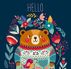 可爱卡通森系手绘水彩插画日韩童话森林泰迪熊刺猬矢量图片素材-淘宝网