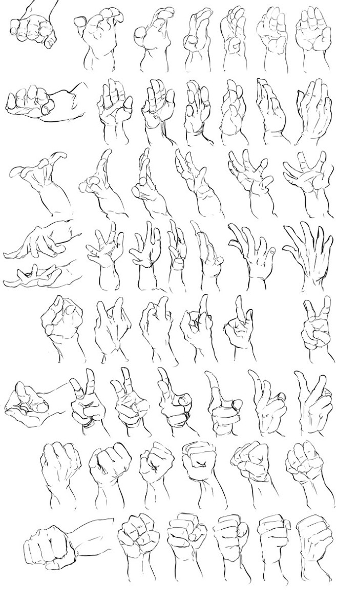 #绘画参考# 各种手势与一些手臂的画法。...