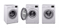 Washing machine realistic icon set three product of household appliances in different position