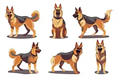 德国牧羊犬德牧黑贝插画矢量图设计素材