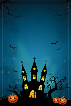 插画风万圣节黑暗城堡电商benner