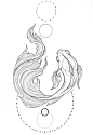 笔画的火锦鲤鱼邪恶细节线艺术数字下载