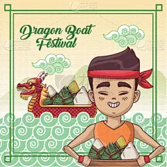 卡通,龙舟赛,可爱的,亚洲,远古的,传统,概念,食品,设计