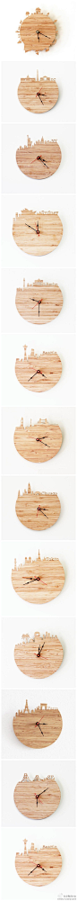 时钟上的城市剪影，设计师Mariko Carandang