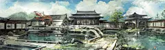 古风十足的场景插画作品，相当有中国韵味的精美场景大作！中国风场景