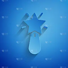 剪纸圣诞明星图标孤立在蓝色背景。圣诞快乐，恭贺新禧。纸艺术风格。向量