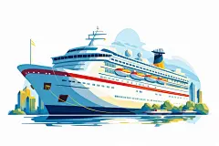多彩简约扁平矢量轮船交通工具插画图标元素
