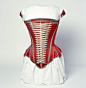 1620 - 1640 corset & stays & stomacher. Red satin over linen twill1200