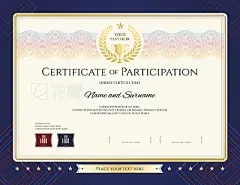Modern certificate of participation template with colorful wave watermark