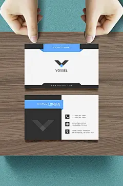 蓝白黑色高端大气商务名片-众图网