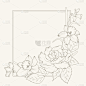 玫瑰,设计元素,边框,水仙花,轮廓,自然,长方形,花,装饰