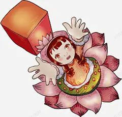 元宵节放花灯祈福插画 免抠png 设计图片 免费下载 页面网页 平面电商 创意素材