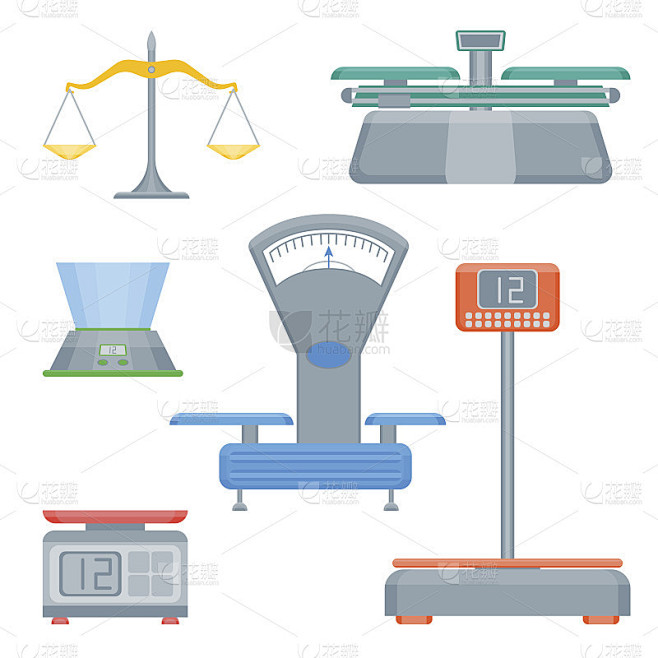 卡通重量秤颜色图标设置。向量