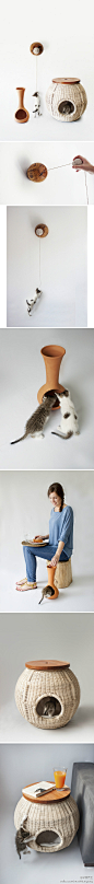 【猫咪三件套】玩具、喂食器与猫窝，来自西班牙设计师 Laia Fusté。