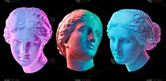 米洛的维纳斯雕像。创意概念彩色霓虹图像配以古希腊雕塑维纳斯或阿佛洛狄忒的头像。Webpunk，蒸汽波