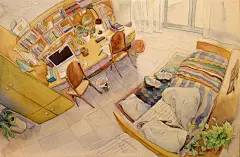 真的是小清新-曾想乃_阳光，寝室，水彩_涂鸦王国插画