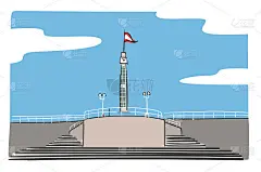 一个艺术和豪华楼梯的草图。彩色手绘风格矢量插图。