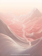 粉色山河2-新国风抽象山水艺术线条画