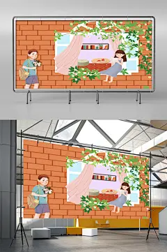 夏季告白小情侣插画