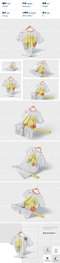 1401415 Round Neck T-Shirt Mockups 圆领短袖T恤多角度褶皱样机展示素材