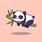 竹子上睡觉的熊猫，卡通矢量图插画矢量图素材