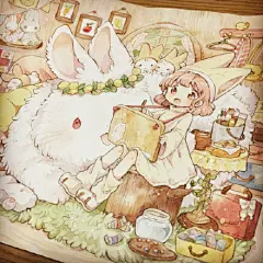 少女心十足的温情插画，让人心头一暖。

作者：mokarooru ​#手帐素材插画手绘##艺术范# ​