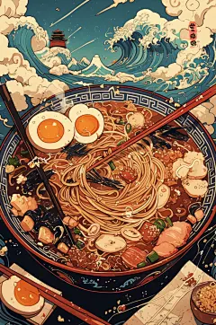 AI数字艺术国潮米粉面条美食插画