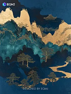 大美国风丨EQMJ AI绘制克莱因蓝鎏金山水画_4_EQMJ官方代言人_来自小红书网页版