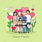 Y338幸福家庭合照花卉康乃馨桃心形Happy-Family-AI矢量插画素材