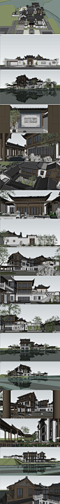 新中式别墅庭院景观设计独栋别墅豪宅建筑模型